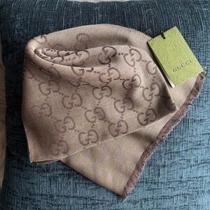 Gucci Dark & Light Brown Silk & Wool Scarf, New with Tags - Great Gift!